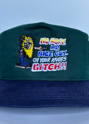 NO MORE MR NICE GUY ON YOUR KNEES Green Crown Strapback Funny Cap Hat Custom Embroidery