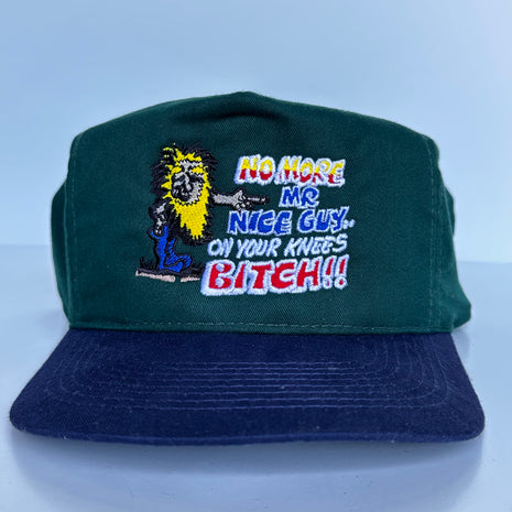 NO MORE MR NICE GUY ON YOUR KNEES Green Crown Strapback Funny Cap Hat Custom Embroidery