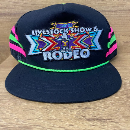 Custom Yellowstone Livestock show & rodeo Vintage three stripe neon green rope mesh Snapback hat cap