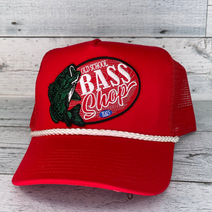 Old School Bass Shop Red Gloryhole White Rope Curve Brim Snapback Cap Hat