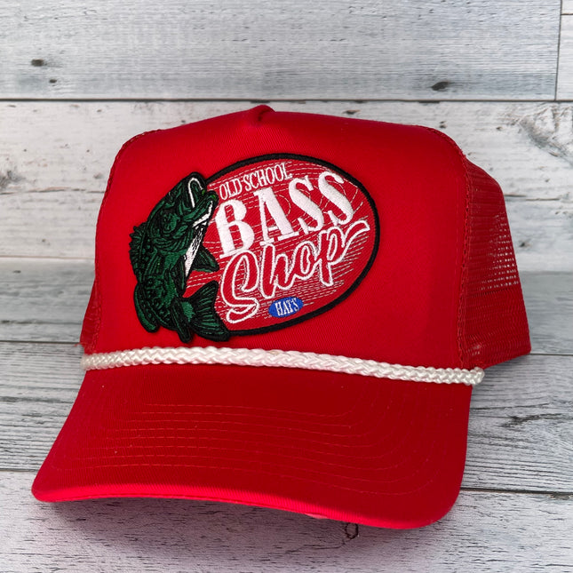 Old School Bass Shop Red Gloryhole White Rope Curve Brim Snapback Cap Hat