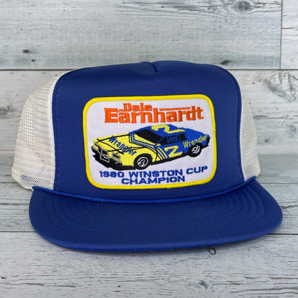 Custom Dale Earnhardt 1980 Vintage Blue White Mesh Snapback Trucker Cap Hat