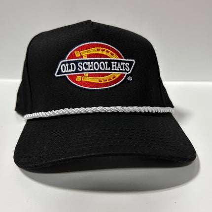 OSH OLD SCHOOL HATS Black White Rope SnapBack Cap Hat Custom Embroidered