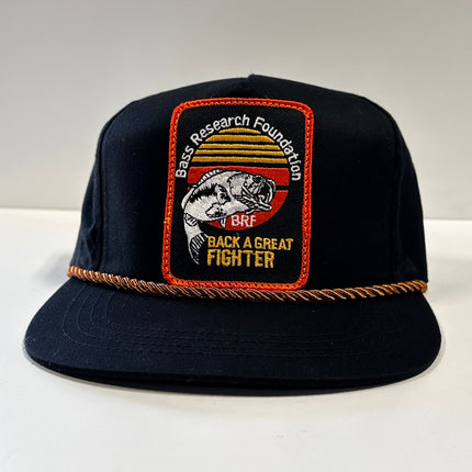 Custom BASS FISHING BASS Research Foundation Vintage Patch Rope Black SnapBack Cap Hat