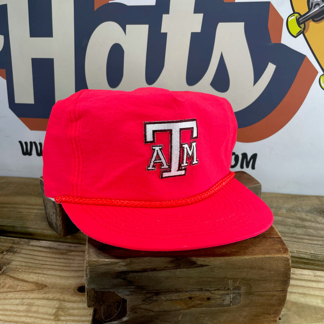 Custom Texas A&M Vintage Patch Pink Neon Velcro Back Cap Hat Made in USA