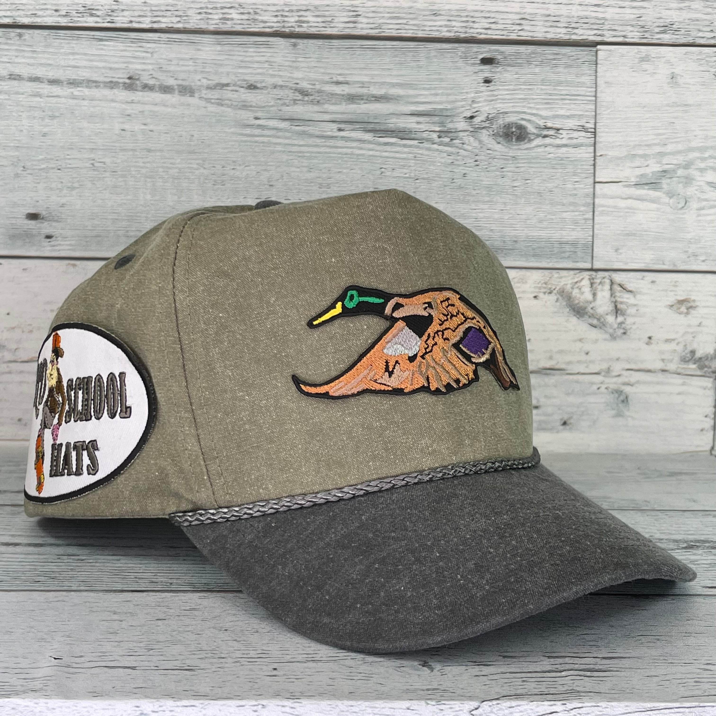Old Duck Fishing Light Gray Stonewash Curve Brim Rope Snapback Cap. – Old  School Hats