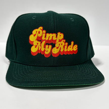PIMP IT Green Wool Vintage SnapBack Baseball Cap Hat Green Under Brim Custom Embroidered
