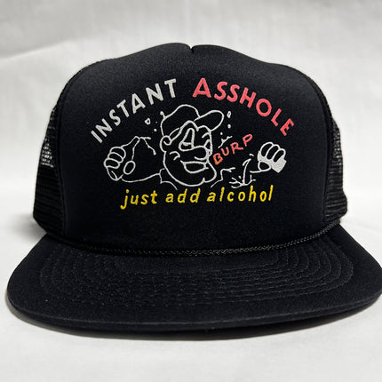 Vintage Instant Asshole Just Add Alcohol FUNNY Black Mesh Trucker SnapBack Cap Hat DEADSTOCK Never Worn