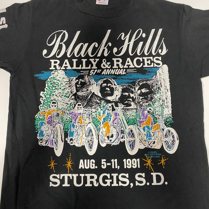 Vintage Harley Davidson Motorcycle Sturgis Rally Races 1991 Black Tshirt Medium