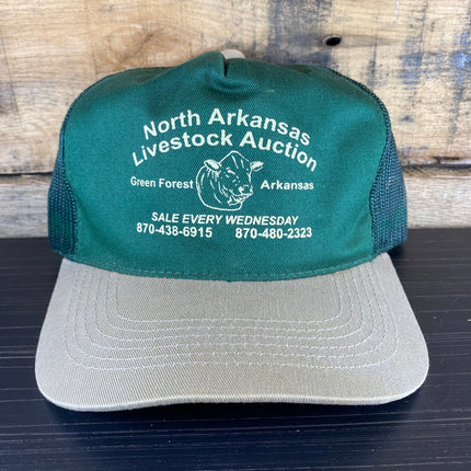 Vintage North Arkansas Livestock Auction Green Mesh Snapback Hat Cap