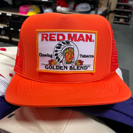 Custom RED MAN Golden Blend patch Chewing Tobacco Vintage Orange Mesh Trucker Snapback Cap Hat