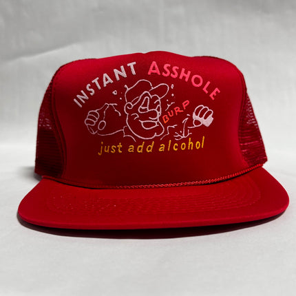 Vintage Instant Asshole Just Add Alcohol FUNNY Red Mesh Trucker SnapBack Cap Hat DEADSTOCK Never Worn