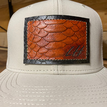 The Leather Head Hat Co leather python embossed patch hydro mesh waterproof Snapback hat cap