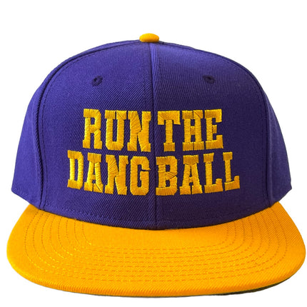RUN THE DANG BALL Gold and Purple Snapback Cap Hat Custom Embroidered