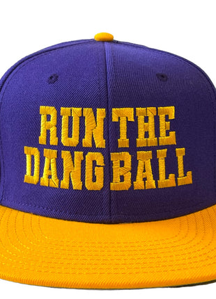 RUN THE DANG BALL Gold and Purple Snapback Cap Hat Custom Embroidered