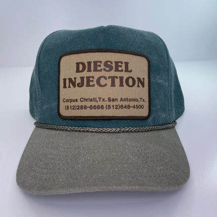 Custom Diesel Injections Vintage Green Crown Tan Brim SnapBack Hat Cap with Rope