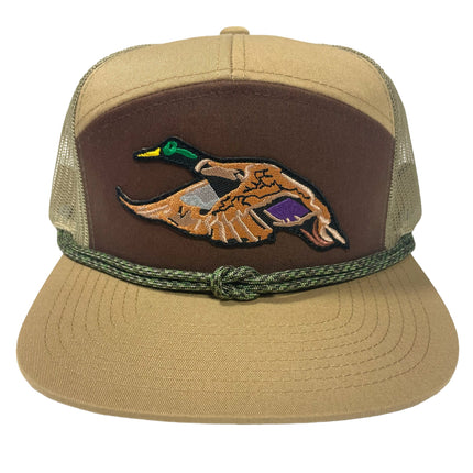 Custom Mallard patch on a 7 panel 2-tone Mesh SnapBack Hat Cap with double rope