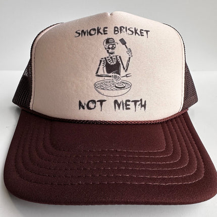 Smoke Brisket Not Meth Brown Funny Trucker Mesh SnapBack Cap Hat Custom Printed