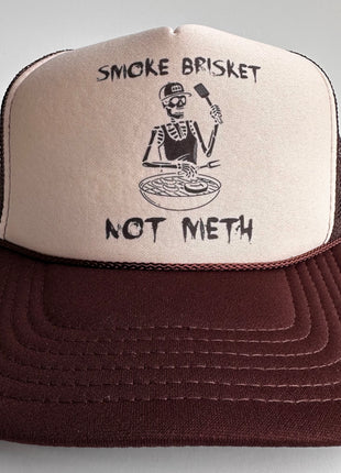 Smoke Brisket Not Meth Brown Funny Trucker Mesh SnapBack Cap Hat Custom Printed