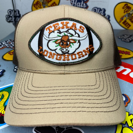 Custom Texas Longhorns Football Vintage Brown Tan Mesh Snapback Hat Cap