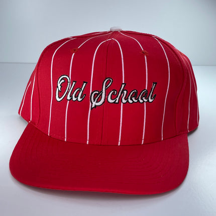 Old School Script Vintage Custom Embroidered Red White Pinstripe Snapback Cap Hat