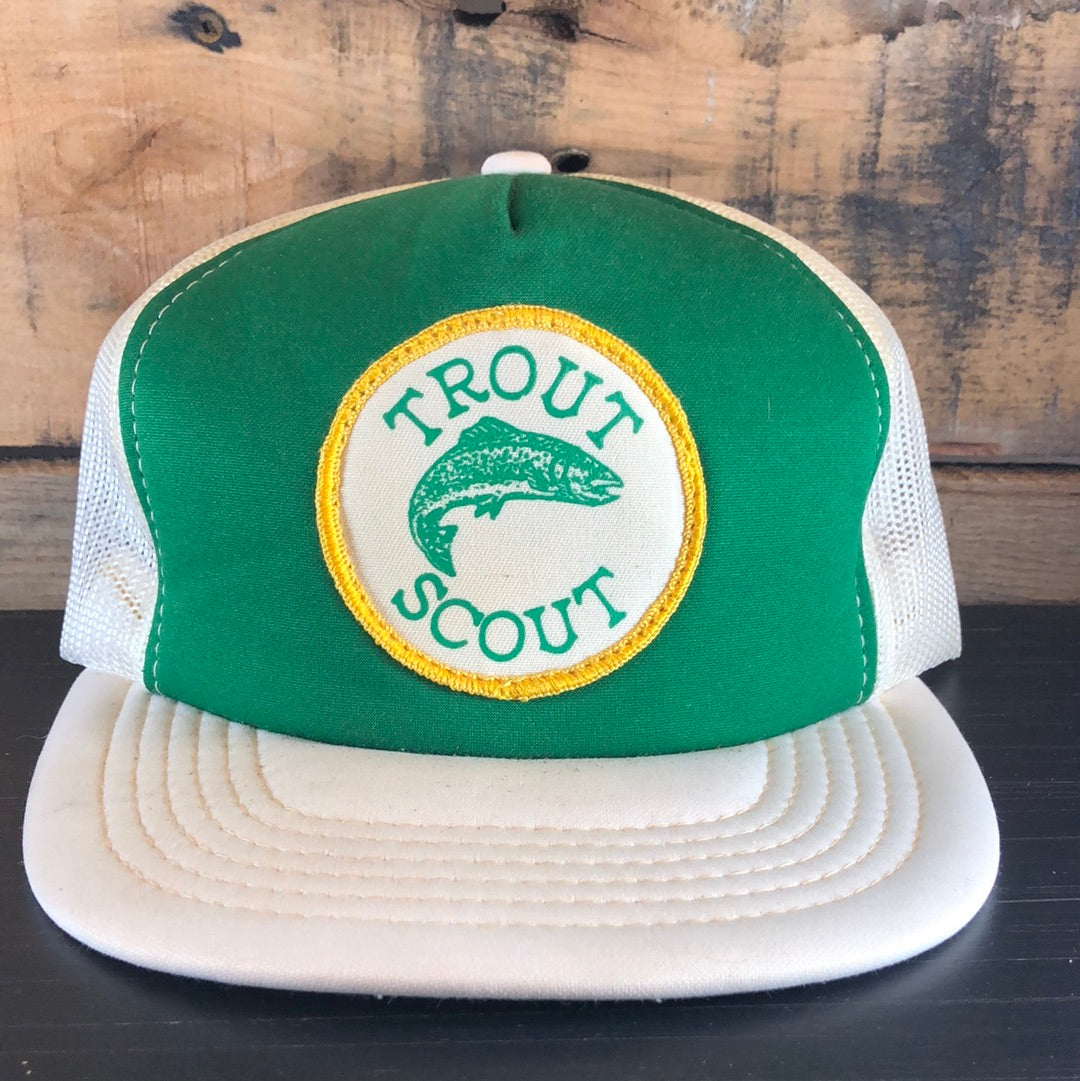 Vintage Trout Scout Fishing Snapback Mesh Trucker Hat Cap Green
