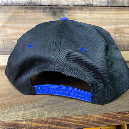 Custom Coleman A/C Supply patch on a black crown blue brim SnapBack Hat Cap with rope