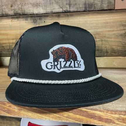 Custom Grizzly Chewing Tobacco White Rope Black Mesh Back Trucker Snapback Cap Hat