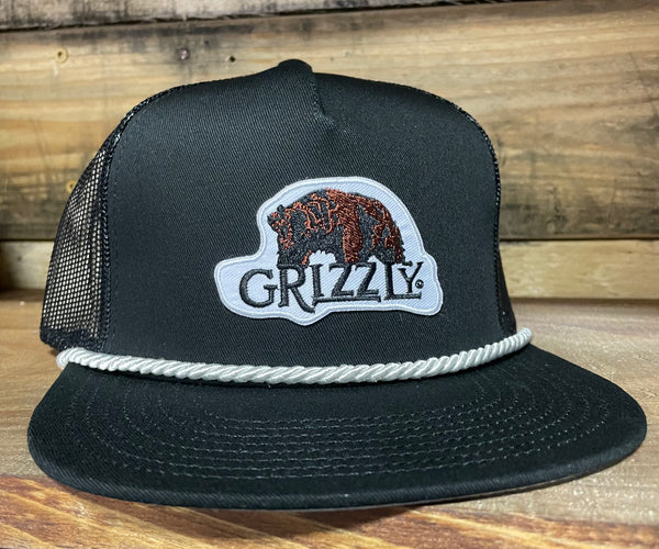 Custom Grizzly Chewing Tobacco patch White Rope Black Mesh Back Trucker Snapback Cap Hat