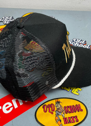 Rowdy Roger Official Two Fiddy Black Mesh White Rope Snapback Hat
