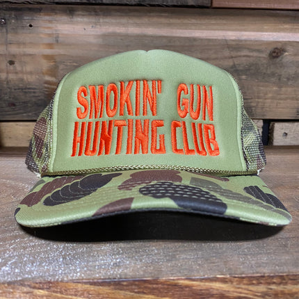 Smoking’ Gun Hunting Club Vintage Camo mesh with rope Snapback hat cap custom embroidery