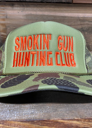 Smoking’ Gun Hunting Club Vintage Camo mesh with rope Snapback hat cap custom embroidery