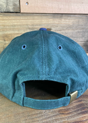 DUDE WHAT’S MY HAT SAY Vintage Navy Brim Green Strapback Cap Hat Custom Embroidered