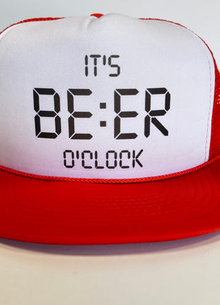 Its Beer O’clock on a Vintage Orange Mesh Trucker Snapback Hat Cap Funny Custom Printed