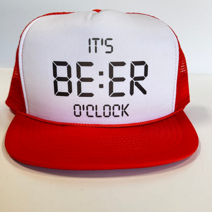 Its Beer O’clock on a Vintage Orange Mesh Trucker Snapback Hat Cap Funny Custom Printed