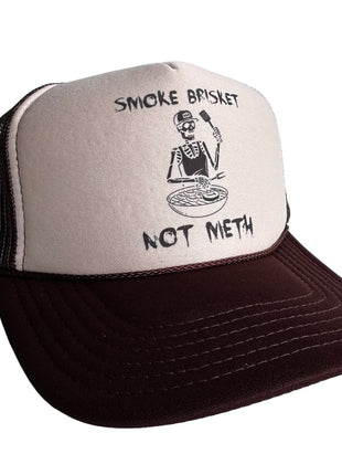Smoke Brisket Not Meth Brown Funny Trucker Mesh SnapBack Cap Hat Custom Printed