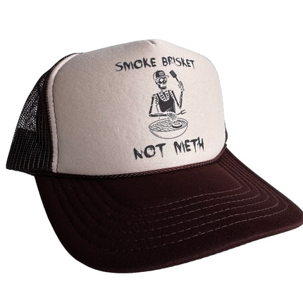 Smoke Brisket Not Meth Brown Funny Trucker Mesh SnapBack Cap Hat Custom Printed