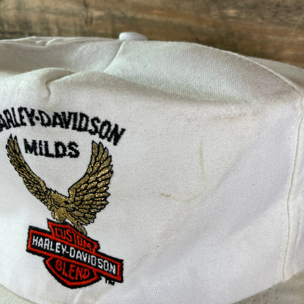 Vintage Harley Davidson Custom Blend Milds White Snapback Cap Made in USA (Few Spots)