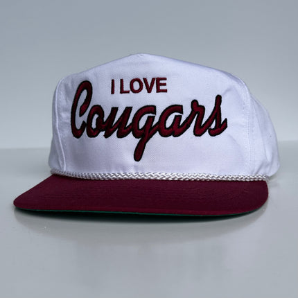 I LOVE COUGARS Funny Vintage Rope SnapBack Cap Hat Custom Embroidered