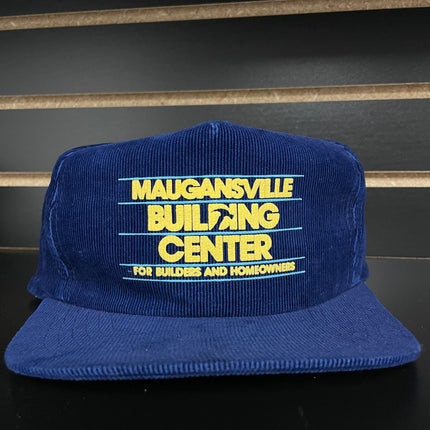 Vintage Maugansville Building Center Blue Corduroy Snapback Cap Hat