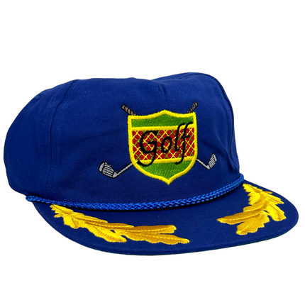 Golf Crest Blue Gold Leaf Rope Strapback Cap Hat Custom Embroidered