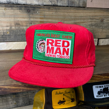 Custom Red Man Chewing Tobacco Vintage Red Corduroy With Rope Snapback Cap Hat