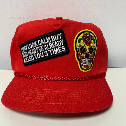 Custom Sugar Skull Keep Calm Vintage Red Rope Snapback Hat Cap
