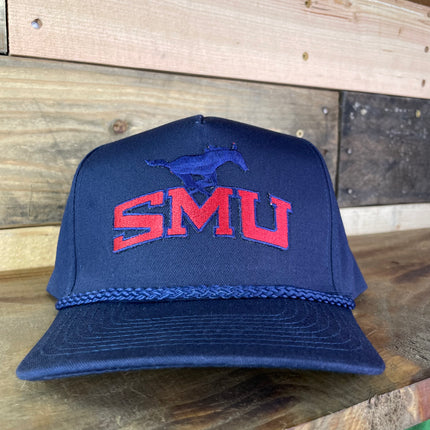 Custom SMU Mustangs Vintage Patch Navy Rope Snapback Cap Hat