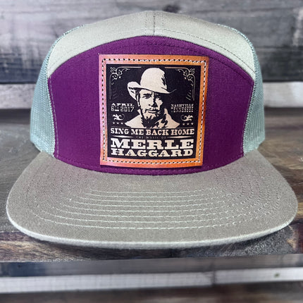 The Leather Head Hat Co Merle Haggard Sing Me Back Home 7 Panel Mesh SnapBack Hat Cap