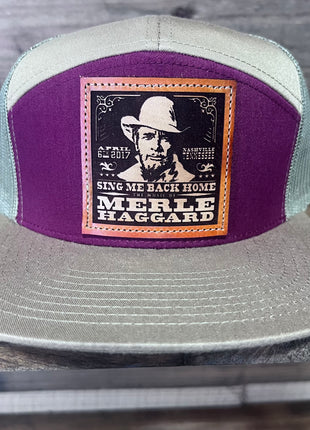 The Leather Head Hat Co Merle Haggard Sing Me Back Home 7 Panel Mesh SnapBack Hat Cap