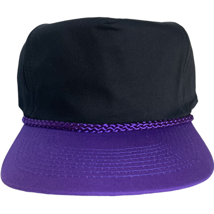 Vintage Black Mid Crown Purple Brim SnapBack Hat Cap with Rope