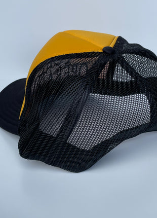 Coin Operated Black Mesh Yellow Crown Trucker Snapback Cap Hat Custom Embroidery