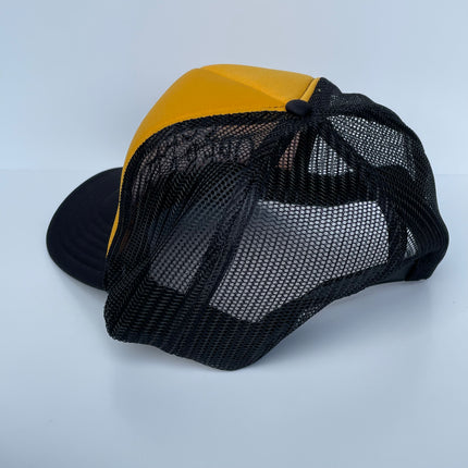 Coin Operated Black Mesh Yellow Crown Trucker Snapback Cap Hat Custom Embroidery