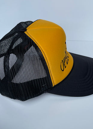 Coin Operated Black Mesh Yellow Crown Trucker Snapback Cap Hat Custom Embroidery